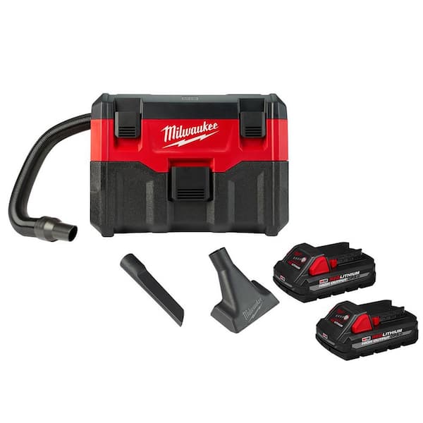 Milwaukee M18 18-Volt 2 Gal. Lithium-Ion Cordless Wet/Dry Vacuum with 2 M18 HIGH OUTPUT 3.0 Ah Batteries