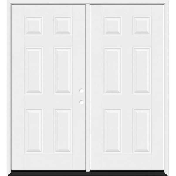 Steves & Sons Regency 72 in. x 80 in. 6 Panel LHIS Unfinished White Mahogany Fiberglass Double Prehung Front Door with 4-9/16 Jamb