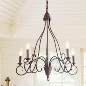 Traditional 5-Light Rust Bronze Candlestick Island Chandelier French Country Dining Room Hanging Ceiling Light