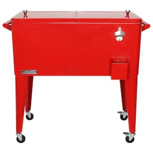 80 qt. Red Classic Outdoor Rolling Patio Cooler with Wheels and Handles