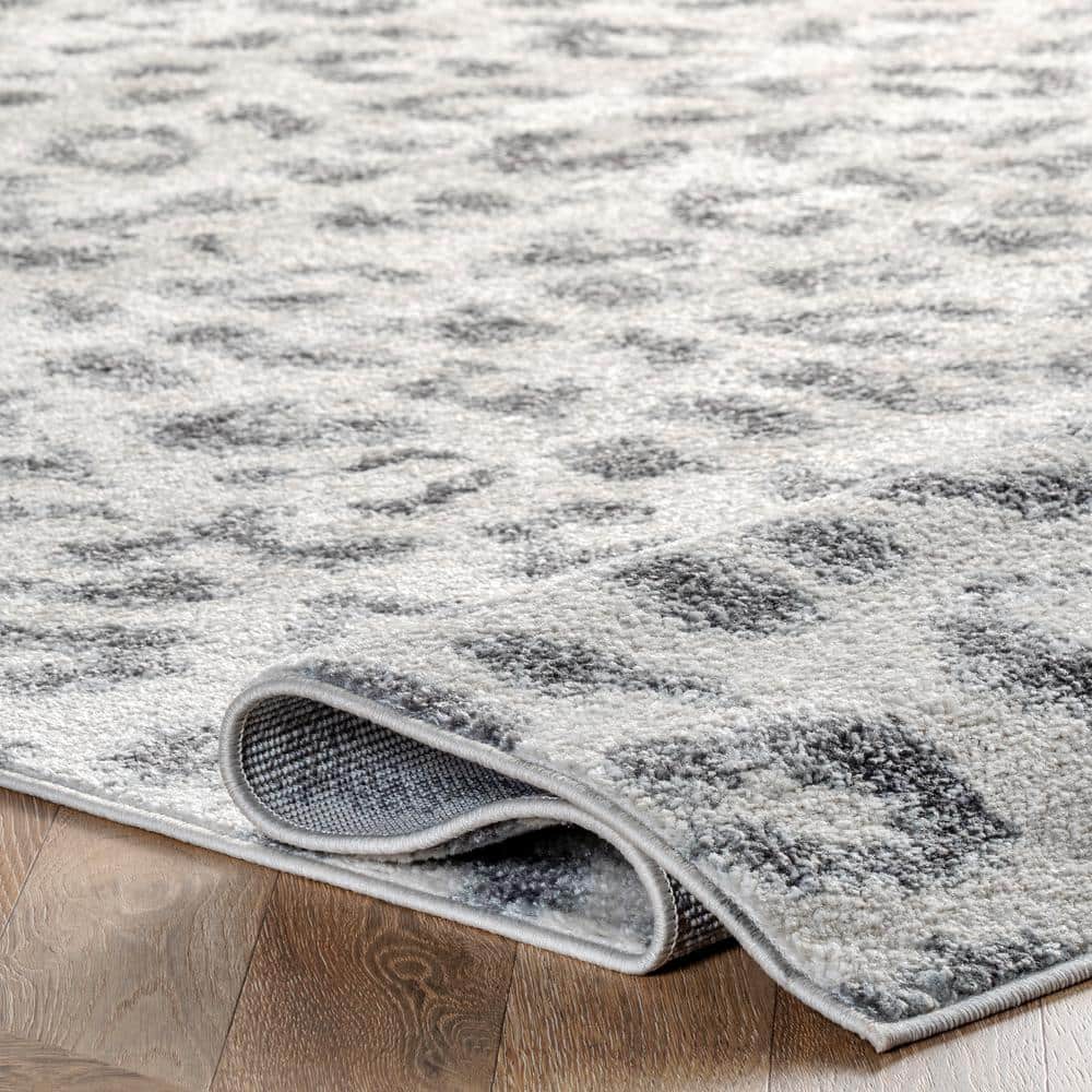 Gray Leopard Print Tufted Synthetic Area Rug