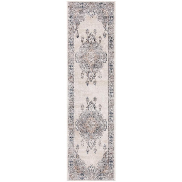 SAFAVIEH Oregon Beige/Gray 2 ft. x 10 ft. Distressed Floral Medallion Runner Rug