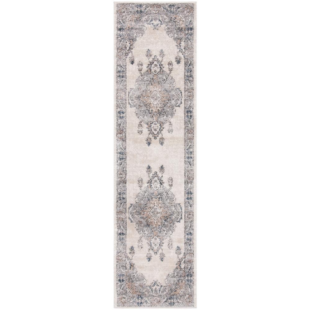 SAFAVIEH Oregon Beige/Gray 2 ft. x 6 ft. Distressed Floral Medallion ...