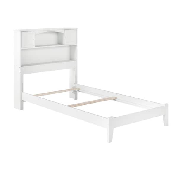 AFI Newport White Solid Wood Twin Extra Long Traditional Panel Bed with Open Footboard and Attachable Device Charger