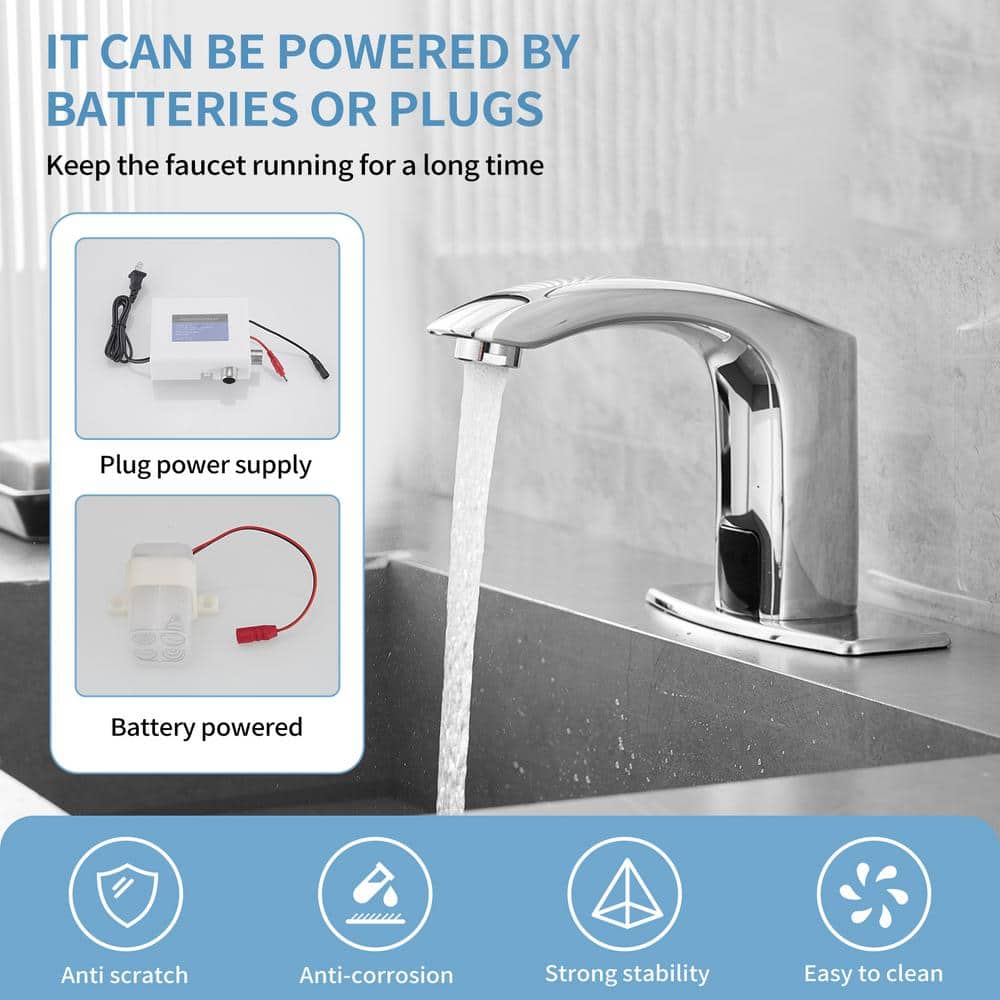 Polished Chrome Touchless Bathroom Faucet with Deck Plate