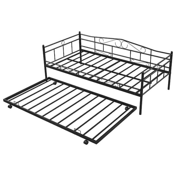 VERYKE Black Twin Daybed and Trundle Frame Set Platform Bed with Premium Steel Slat Support Daybed and Roll Out Trundle
