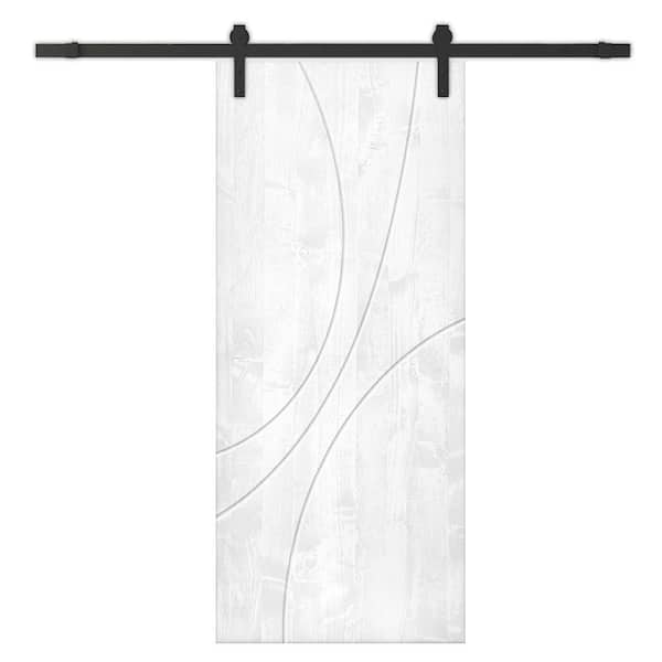 CALHOME 30 in. x 96 in. White Stained Pine Wood Modern Interior Sliding Barn Door with Hardware Kit