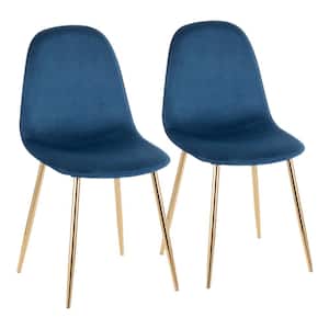 Pebble Blue Velvet and Gold Metal Dining Chair (Set of 2)
