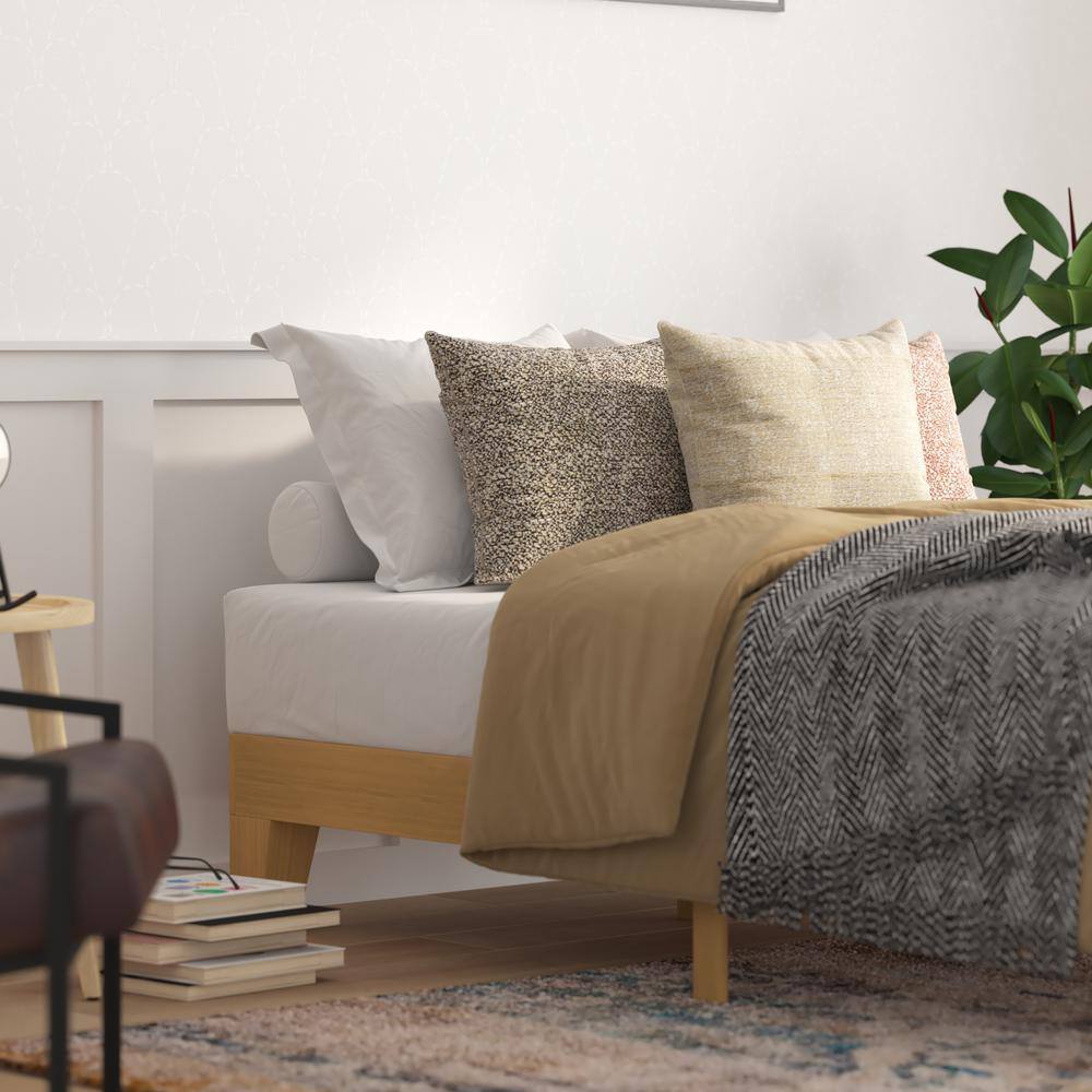 Natural Pine Full Platform Bed with Wood Headboard and Slats