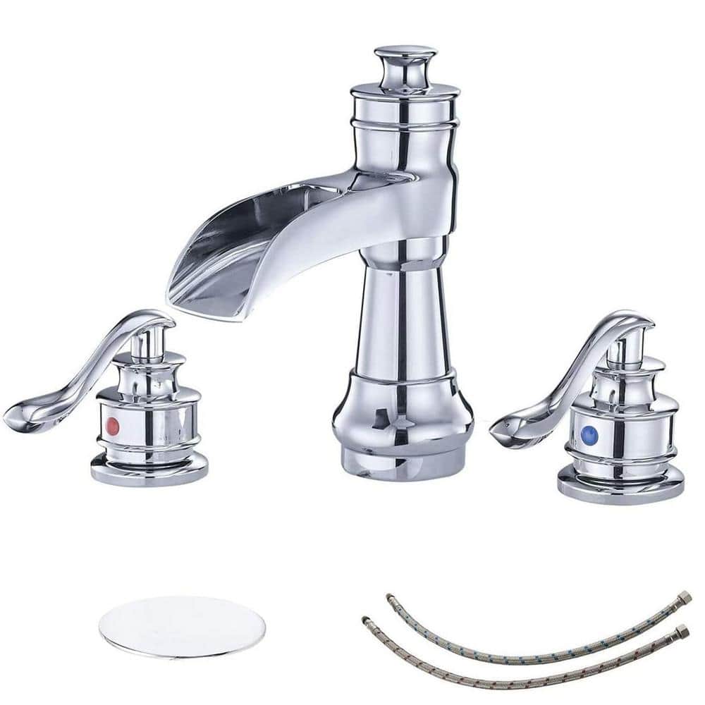 8 in. Widespread Waterfall Double Handle Bathroom Faucet with Pop-Up Drain 