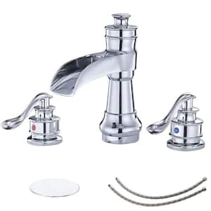 8 in. Widespread Waterfall Double Handle Bathroom Faucet with Pop-Up Drain 3-Hole Bathroom Sink Taps in Polished Chrome
