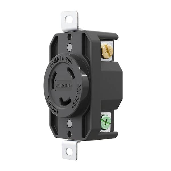 ELEGRP 20 Amp 250-Volt NEMA L6-20R Locking Receptacle Single Outlet Industrial Grade Grounding Twist Lock, Black
