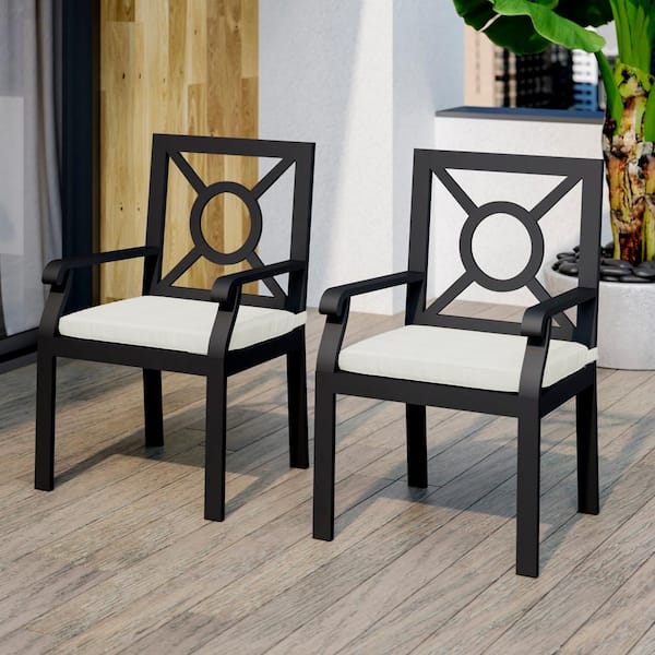 TK CLASSICS kathy ireland Homes and Gardens Madison Ave Set of 2 Aluminum Outdoor Dining Armchairs with Cushions