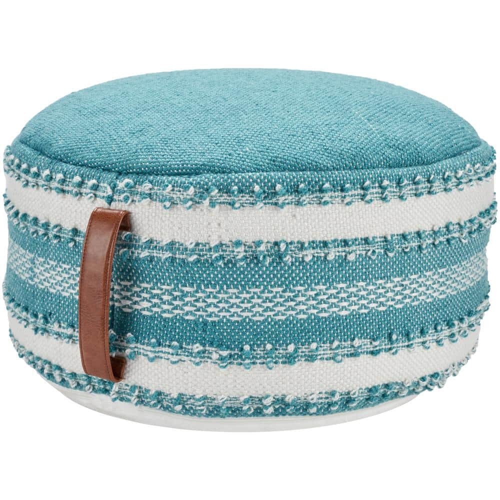 Mina Victory Turquoise & White Stripe-Knot Geometric Outdoor Pouf