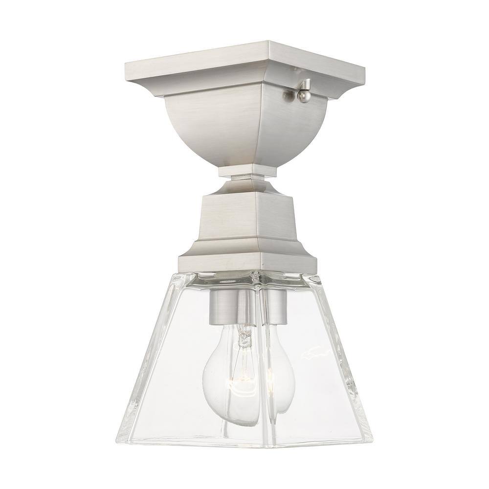 Brushed Nickel Clear Glass Indoor/Outdoor Flush Mount Light