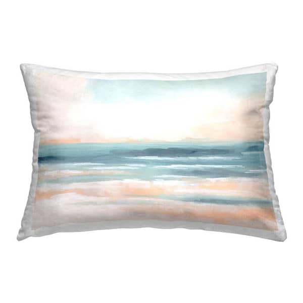Blush Beach Landscape Blue Print Polyester 14 in. x 20 in. Throw Pillow