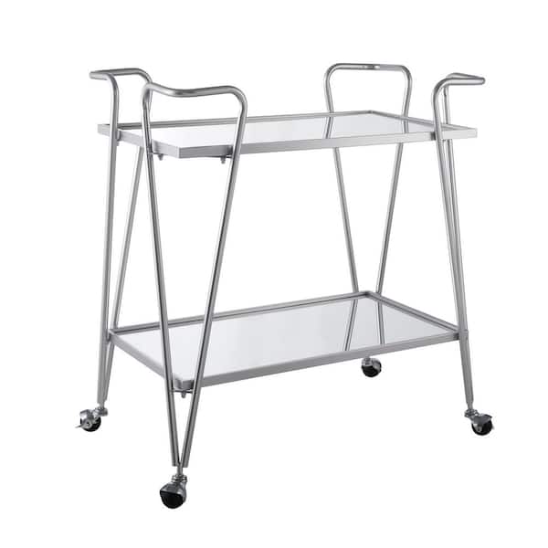 Linon Home Decor Winona Silver Bar Cart with Two Shelves and Casters