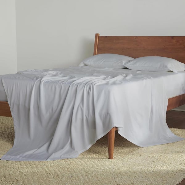 Hyper-Cotton 4-Piece Bed Sheet Set Breathable Cotton Blend Sheets Silky-Smooth Fabric Light Grey Split Head Queen