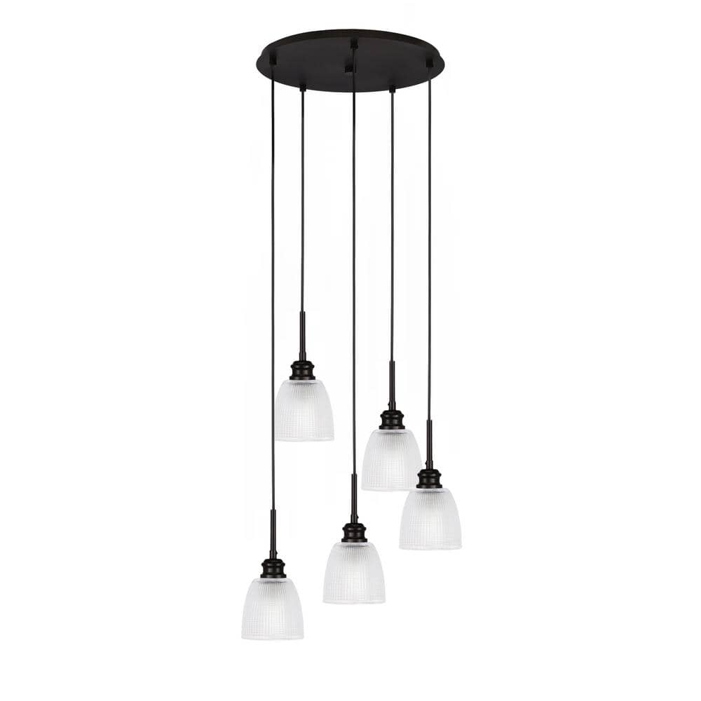 Albany 60-Watt 18 in. 5-Light Espresso Cord Pendant Light Clear Ribbed ...