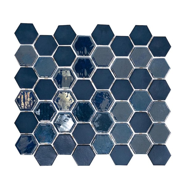 Jeffrey Court 2 in. Hexagon Blue 12.5 in. x 10.75 in. Glossy and Matte Glass Mosaic Tile (10.26 sq. ft. /Case)