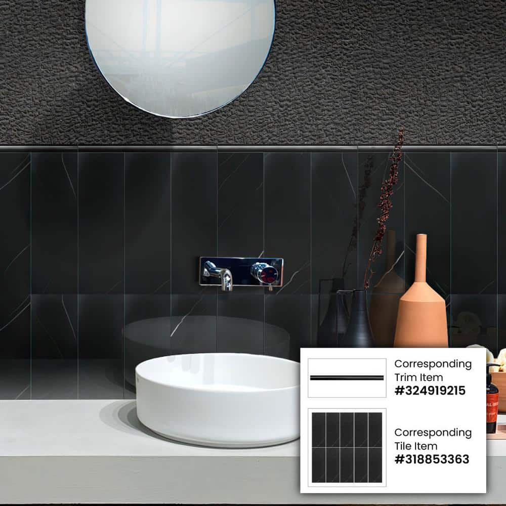 Grandis Black Polished Marble Subway Wall & Floor Tile