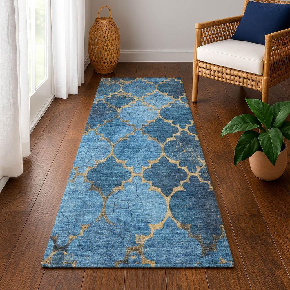 Mayfield Premium Machine Washable Abstract AMF1784 Blue 2 ft. 3 in. x 7 ft. 6 in. Runner Rug price history on PriceWatchPro