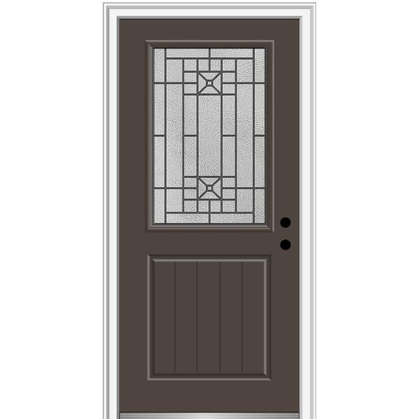 MMI Door 36 in. x 80 in. Courtyard Left-Hand 1/2 Lite Decorative Painted Fiberglass Smooth Prehung Front Door, 4-9/16 in. Frame