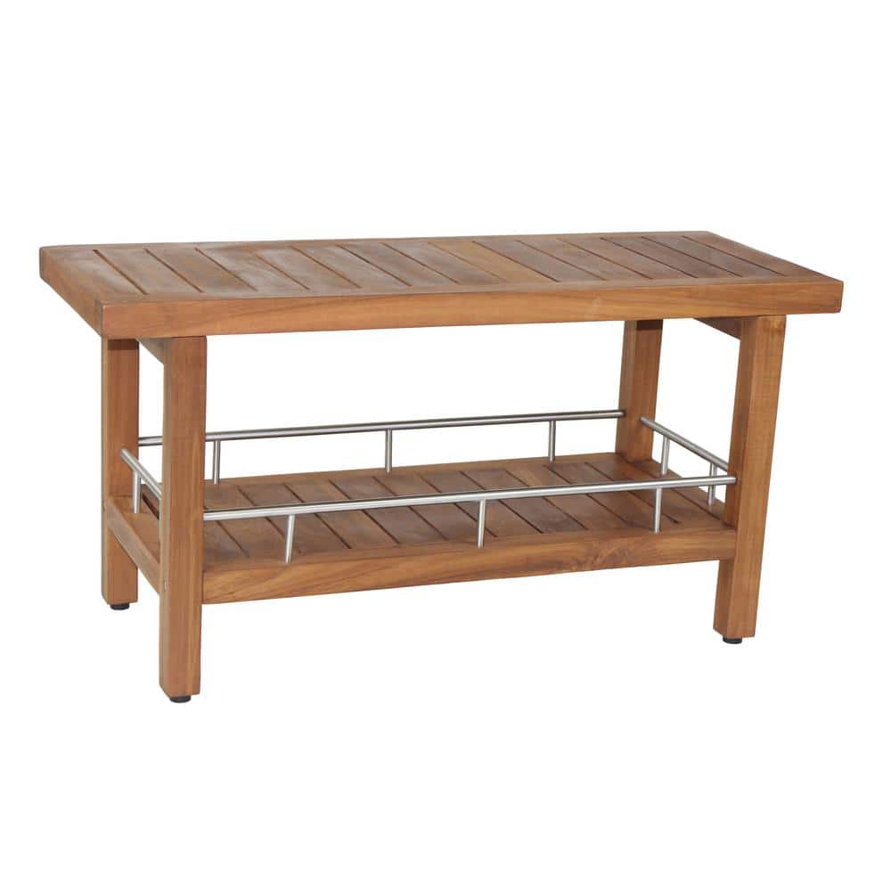 Patented 36 in. x 14 in. x 18 in. Spa Freestanding Teak and Stainless Showe