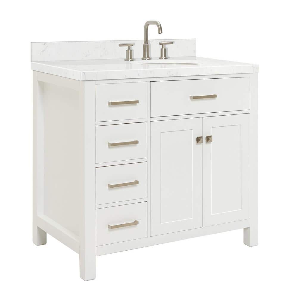 White 36" Freestanding Single Vanity with Quartz Top