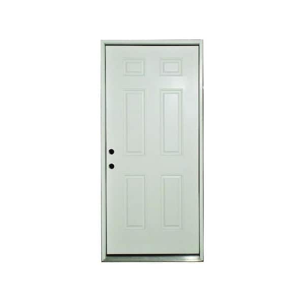Steves & Sons 32 in. x 80 in. Element Series 6-Panel Right-Hand Outswing White Primed Steel Prehung Front Door