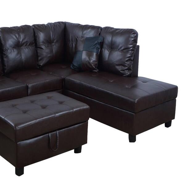 Living Brown Faux Leather 3 Seater, Brown Leather Sofa With Ottoman