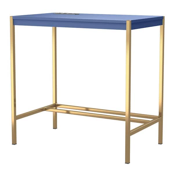 Furniture of America Bunda 30 in. Rectangle Gold Coating and Blue Writing Desk