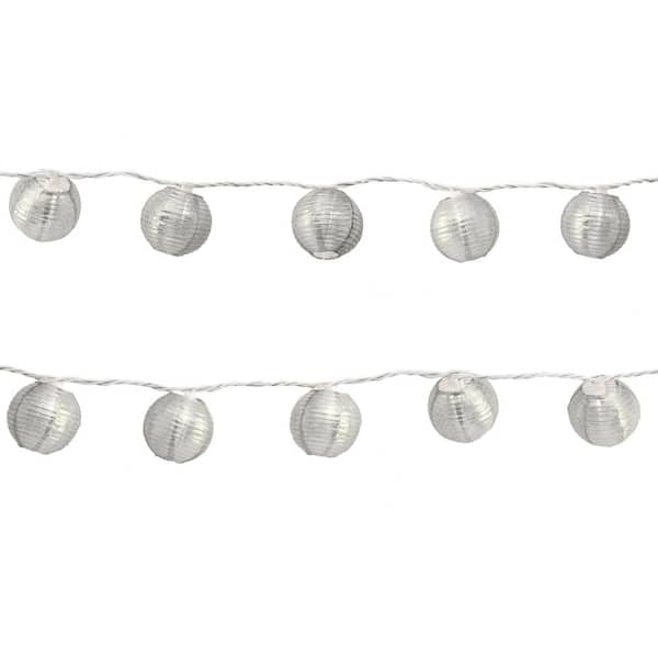 LUMABASE Electric String Light with 10 Nylon Lanterns - Silver