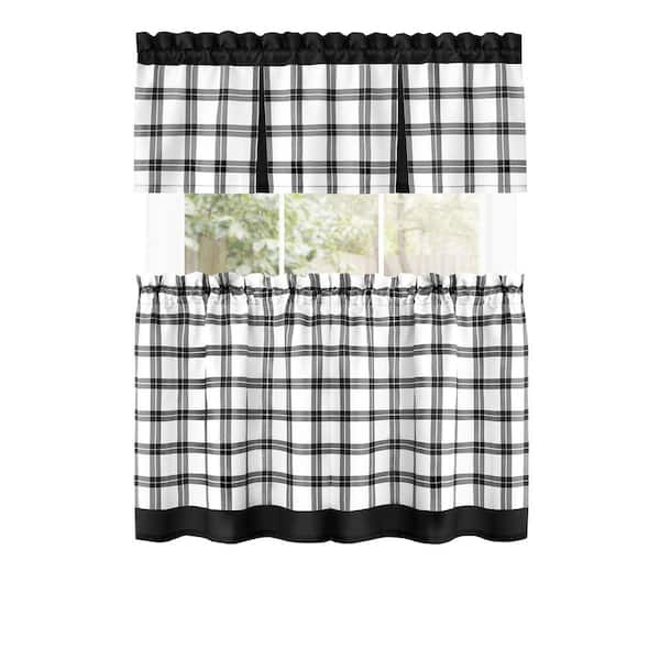 ACHIM Tate Polyester Light Filtering Tier and Valance Window Curtain Set - 58 in. W x 36 in. L in Black