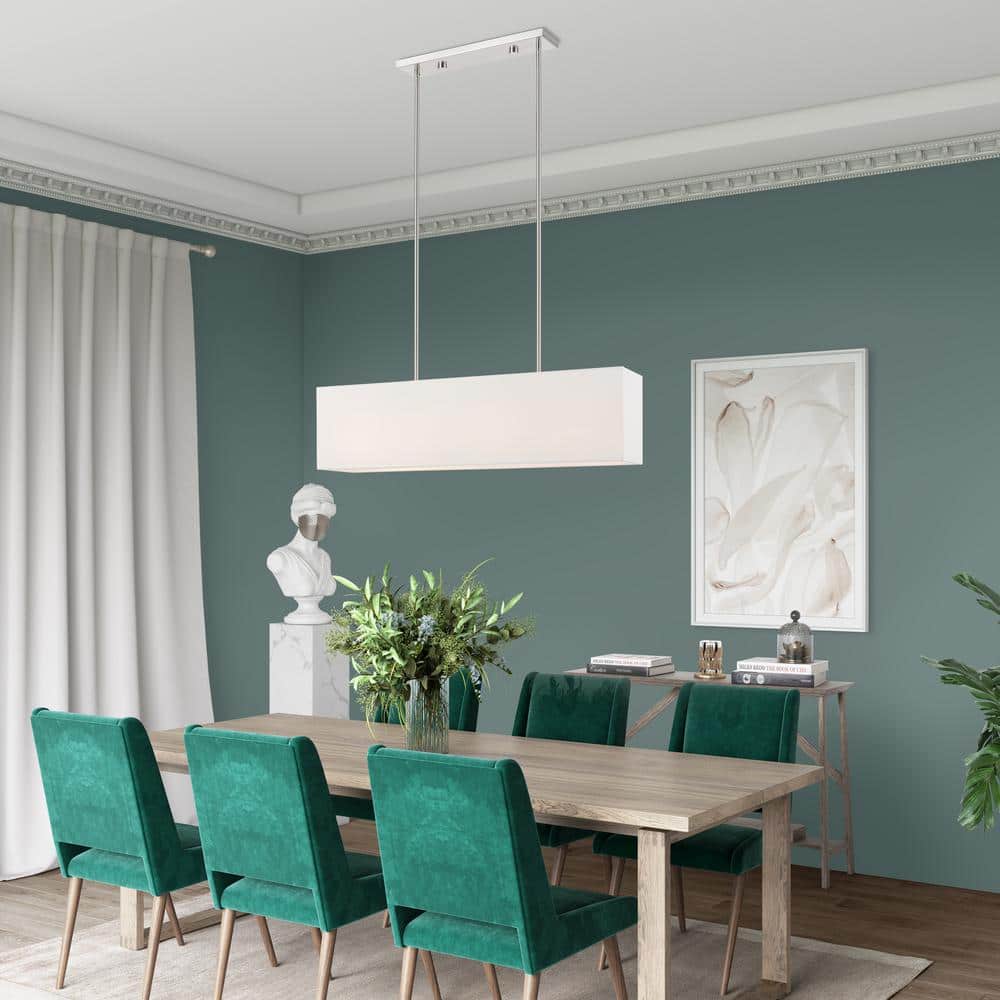 Summit 4-Light Linear Chandelier with Off-White Fabric Shade in Brushed Nickel