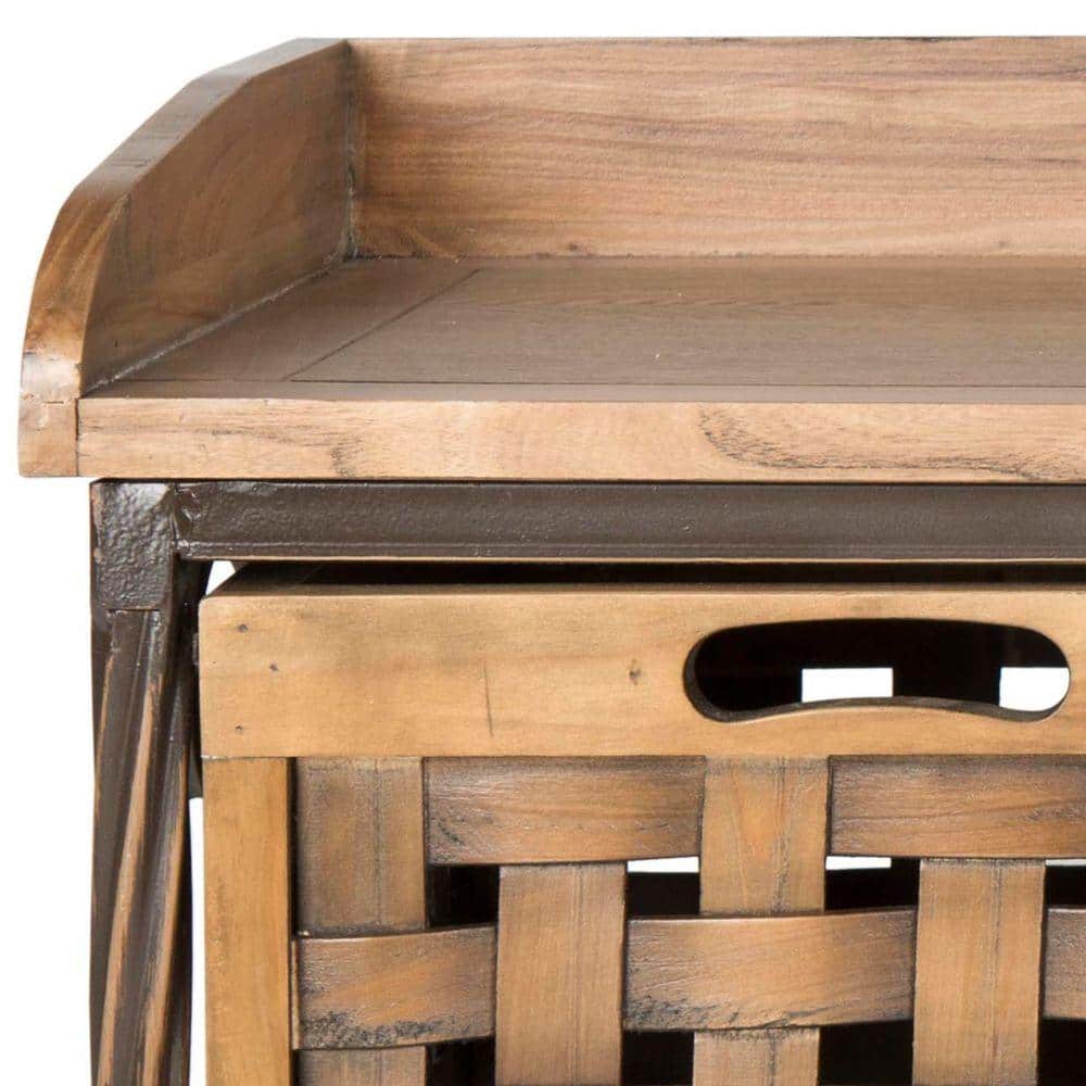Transitional Antique Pewter Oak Storage Bench with 3 Drawers