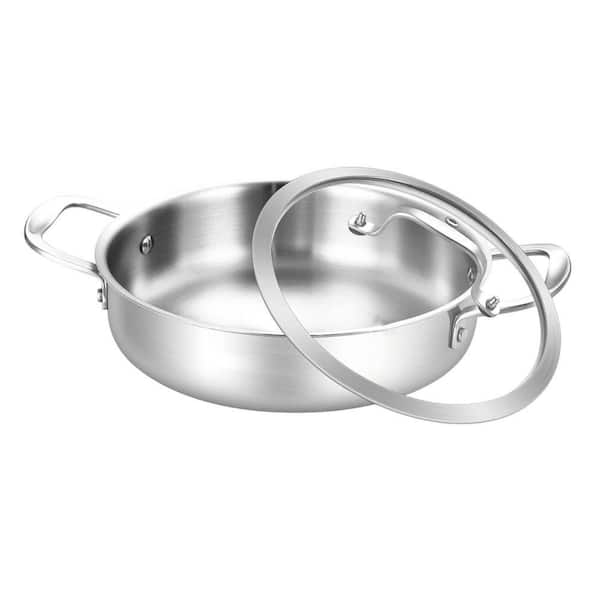 3 qt. Saute Pan Tri-Ply Stainless Steel Round Silver Induction Compatible Cookware with Glass Lid