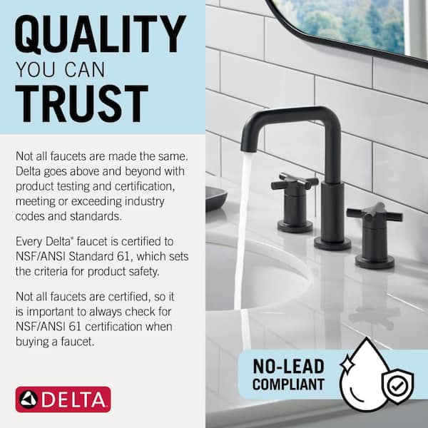 Nicoli 8 in. Widespread Double Handle Bathroom Faucet with Slim Handle and Drain Kit Included in Brushed Nickel