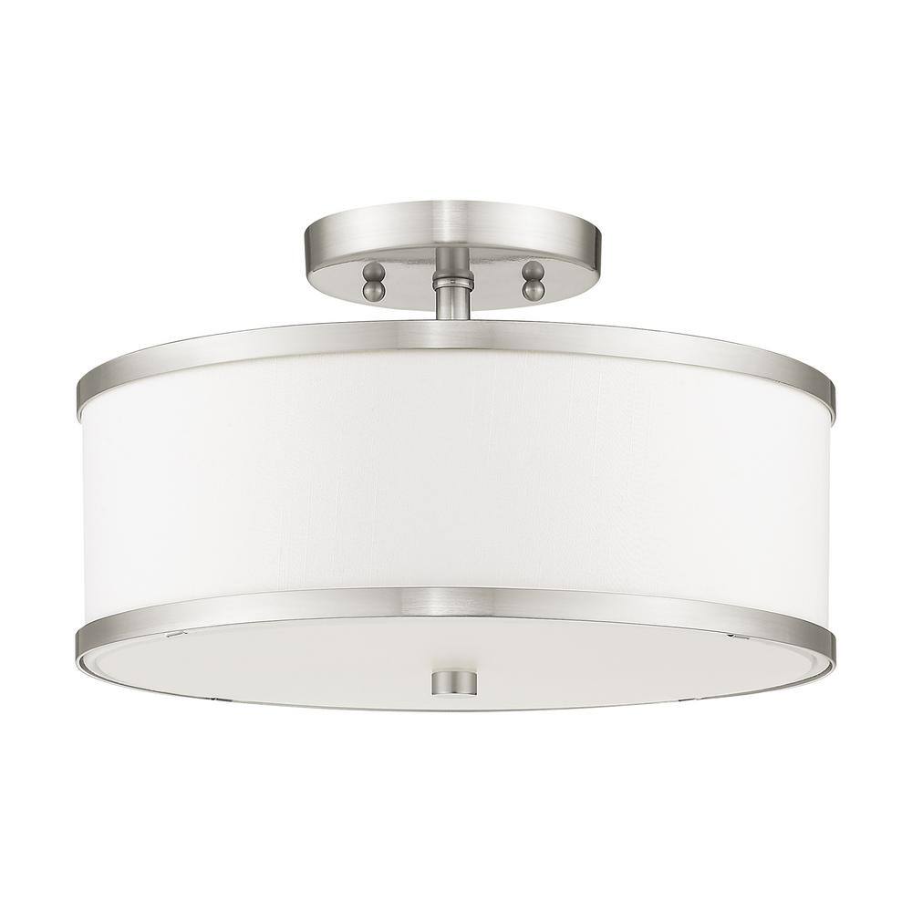 Brushed Nickel Drum Shade Semi Flush Mount Ceiling Light