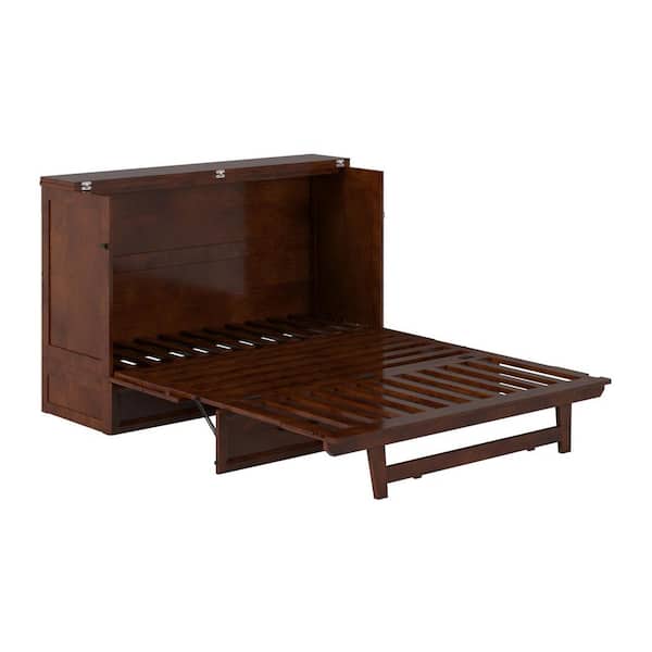 AFI Sedona Walnut Brown Wood Frame Queen Size Murphy Bed Chest with Storage Drawer and Built-in Charging Station