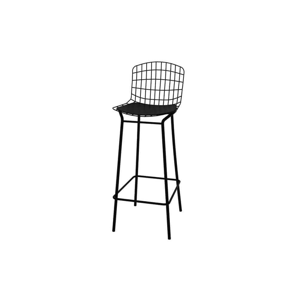 Madeline 41.73" Black Metal Barstool with Leather Seat