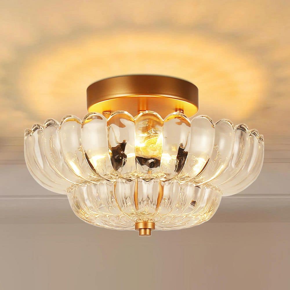 12 in. 3-Light Gold Semi Flush Ceiling Light with Warm Amber Glass for Bedroom, Hallway, Living Room price history on PriceWatchPro