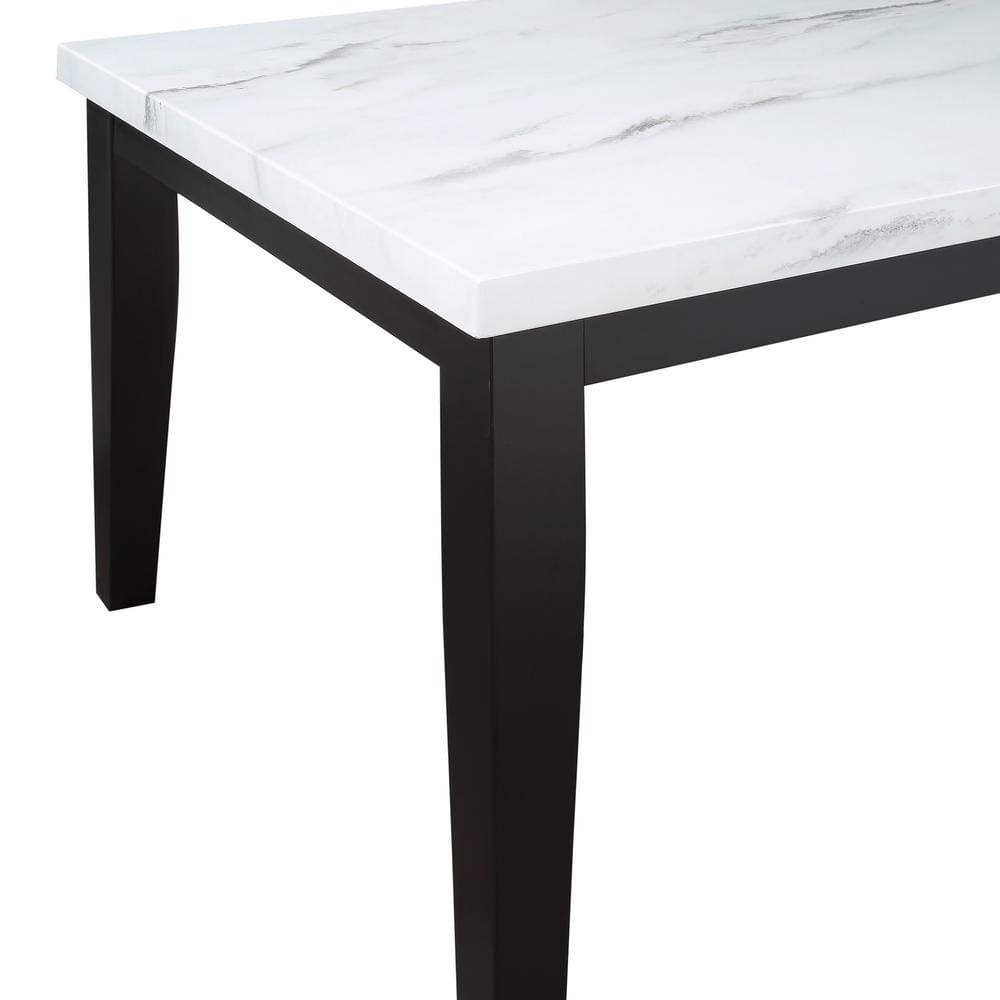 White Faux-Marble and Wood Rectangular Dining Table for Six