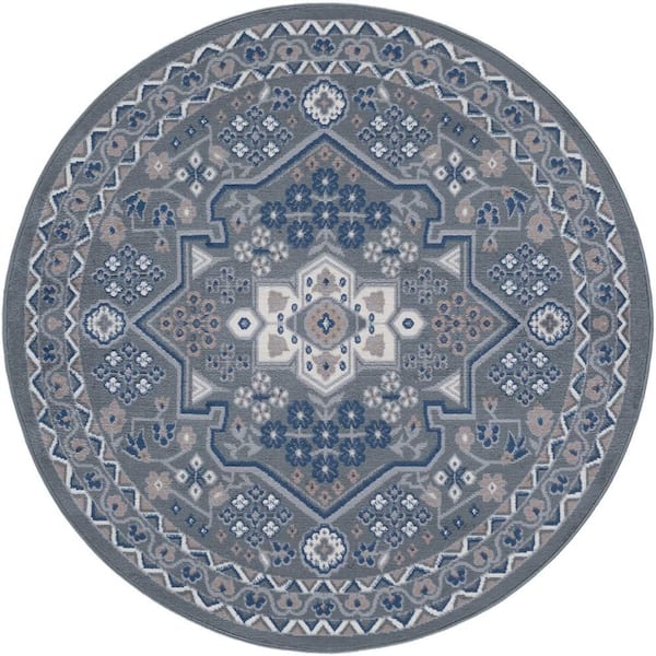 Tayse Rugs Hampton Oriental Gray 8 ft. Round Indoor Area Rug
