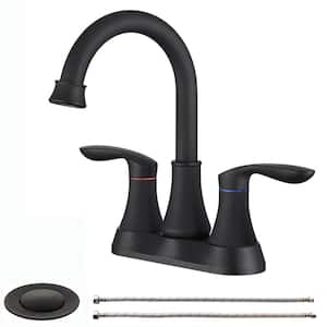 4 in. Centerset 2-Handle Bathroom Faucet with Pop-up Drain and Supply Hoses in Matte Black