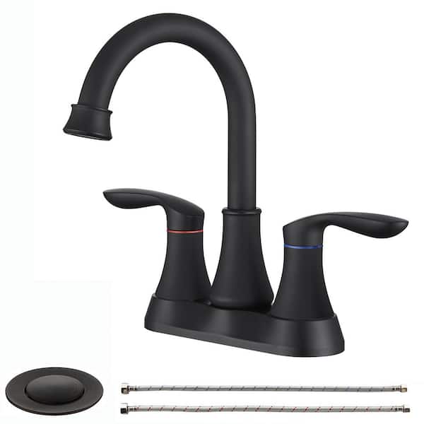 GIVING TREE 4 in. Centerset 2-Handle Bathroom Faucet with Pop-up Drain and Supply Hoses in Matte Black