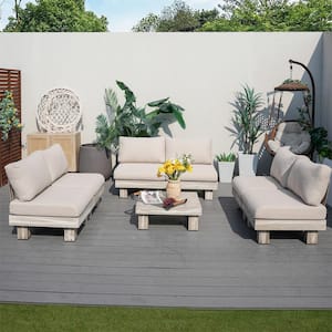 Policy 7-Piece Aluminum Patio Conversation Set with Beige Cushions