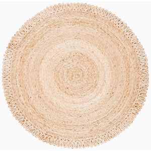 Natural Fiber Beige Doormat 3 ft. x 3 ft. Woven Floral Round Area Rug