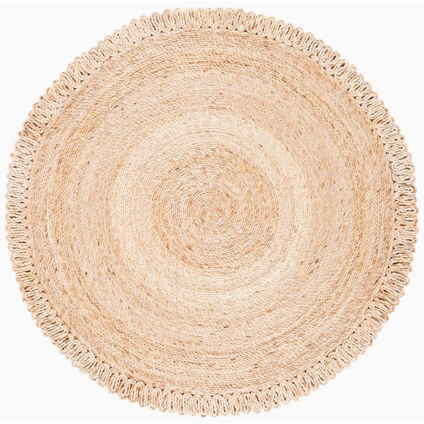 SAFAVIEH Natural Fiber Beige Doormat 3 ft. x 3 ft. Woven Floral Round Area Rug