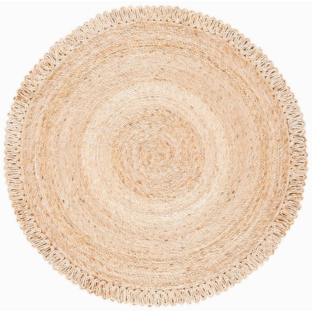 SAFAVIEH Natural Fiber Beige 4 ft. x 4 ft. Woven Floral Round Area Rug ...